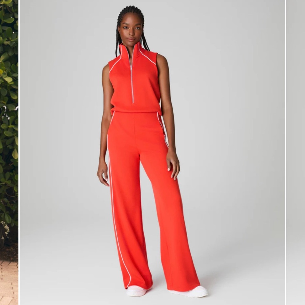 SPANX Red and White Jumpsuit with Wide-Leg Design